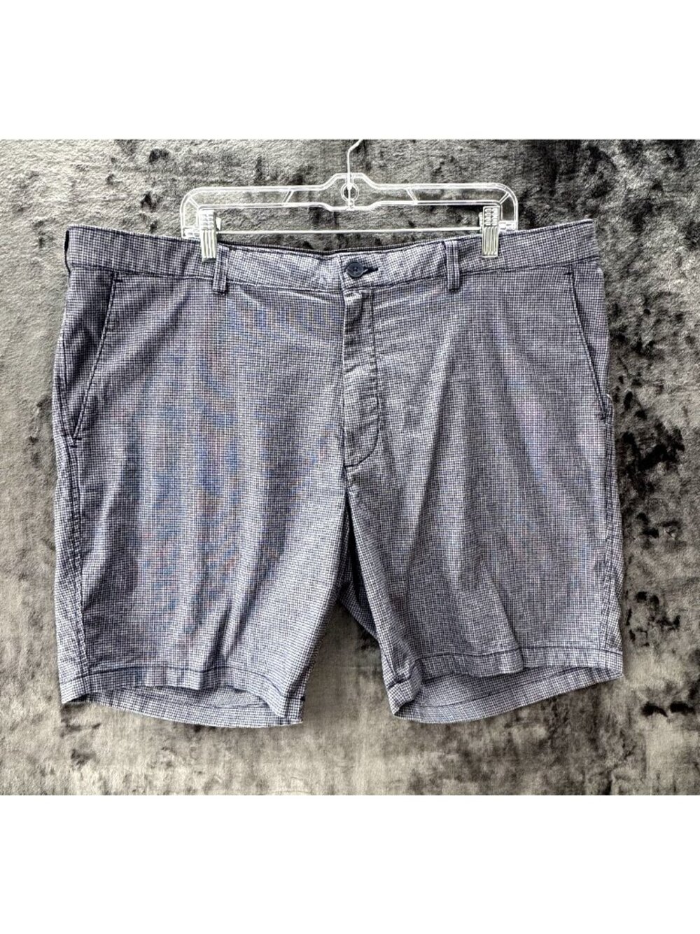 Rountree & Yorke Men's 42 Blue & Gray Micro Check Chino Shorts Stretch